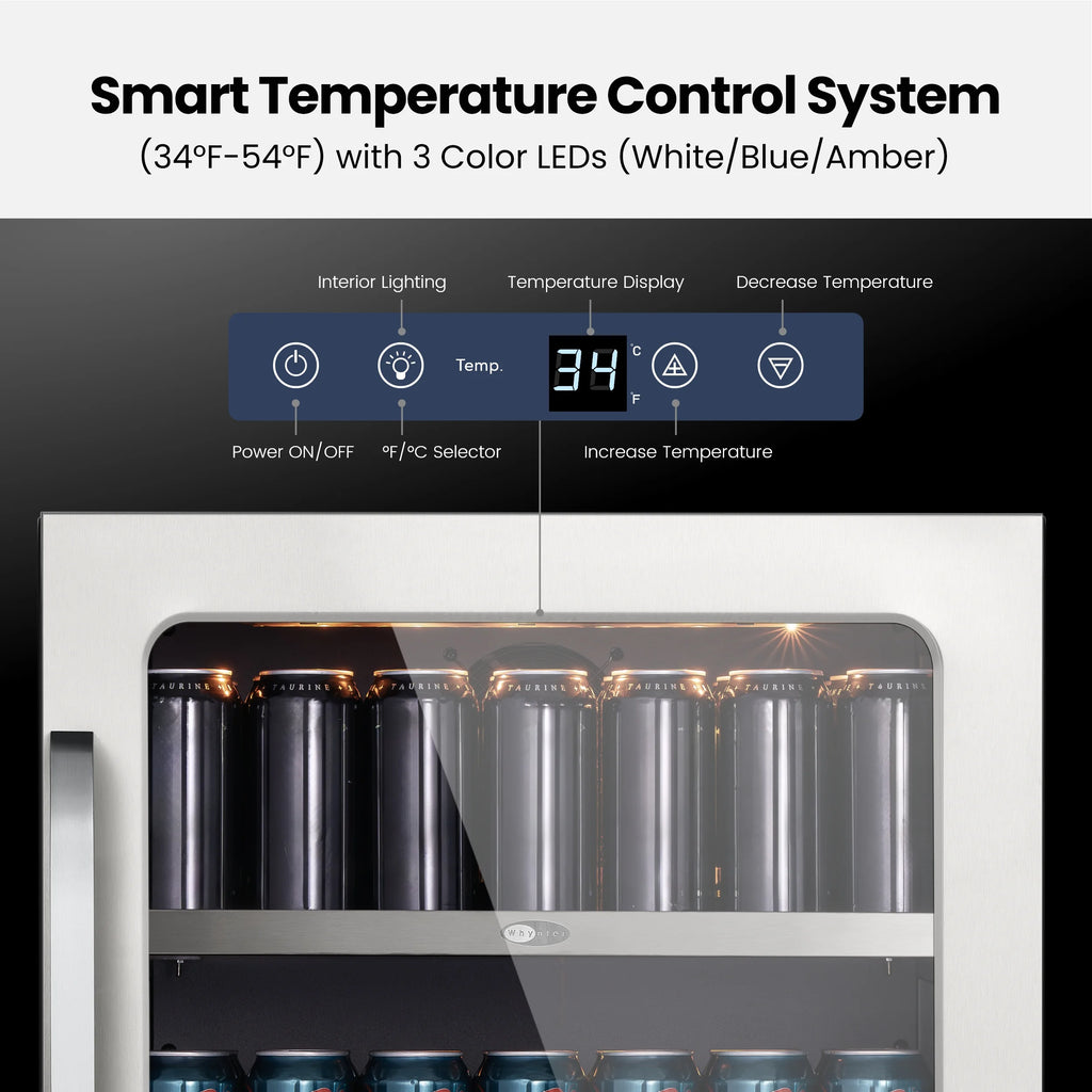 Whynter 24'' Beverage Refrigerator Cooler, 140 Cans Beverage Fridge, Built in or Freestanding Beverage Center with Stainless Steel Door