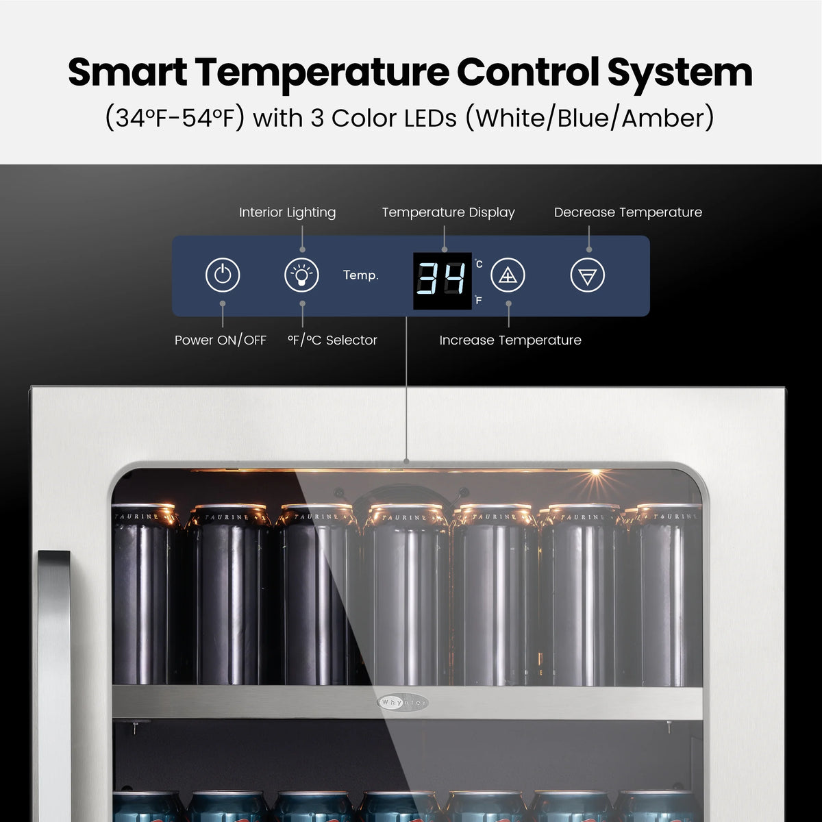 Whynter 24'' Beverage Refrigerator Cooler, 140 Cans Beverage Fridge, Built in or Freestanding Beverage Center with Stainless Steel Door
