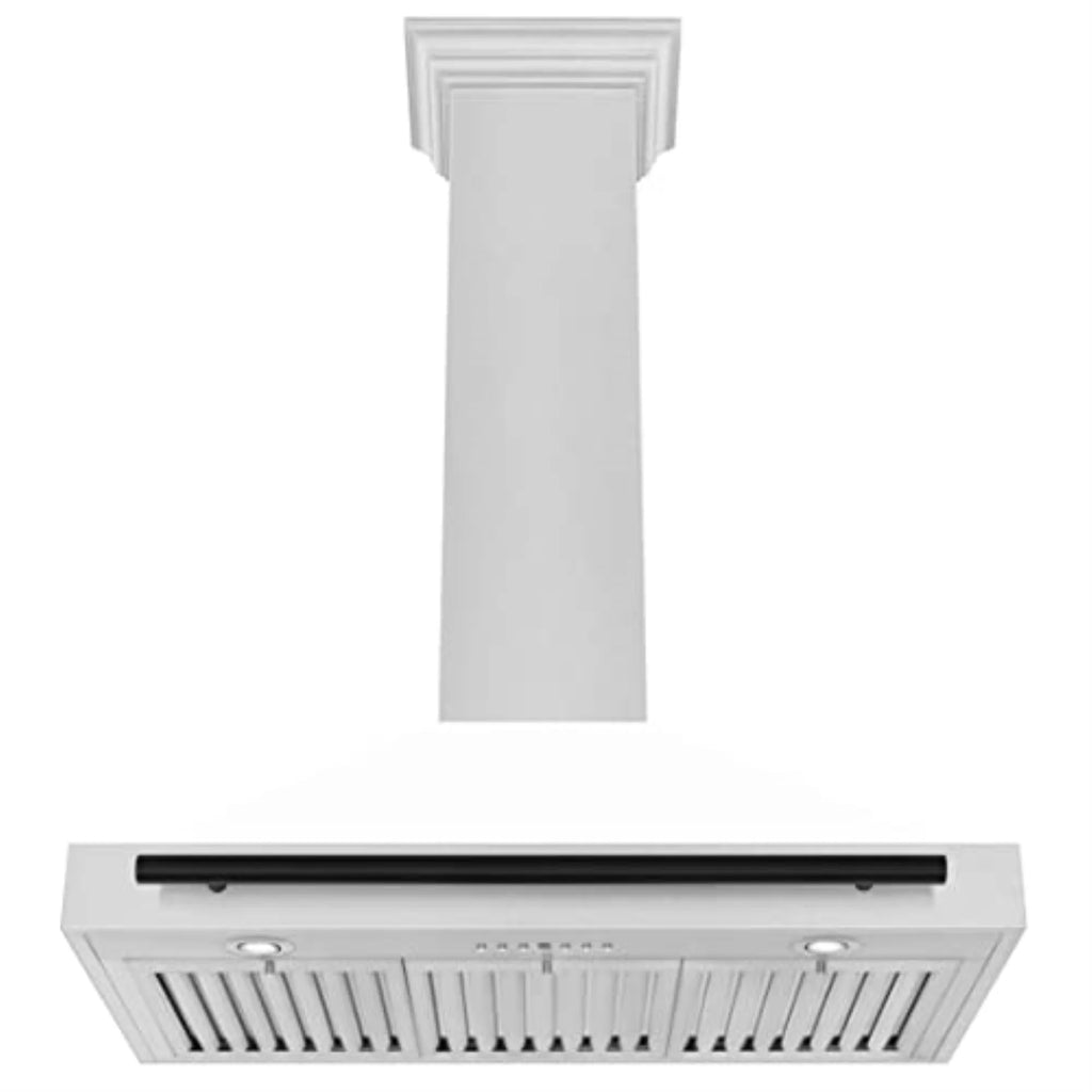 ZLINE 36" Autograph Edition DuraSnow Stainless Steel Range Hood with White Matte Shell and Gold Handle
