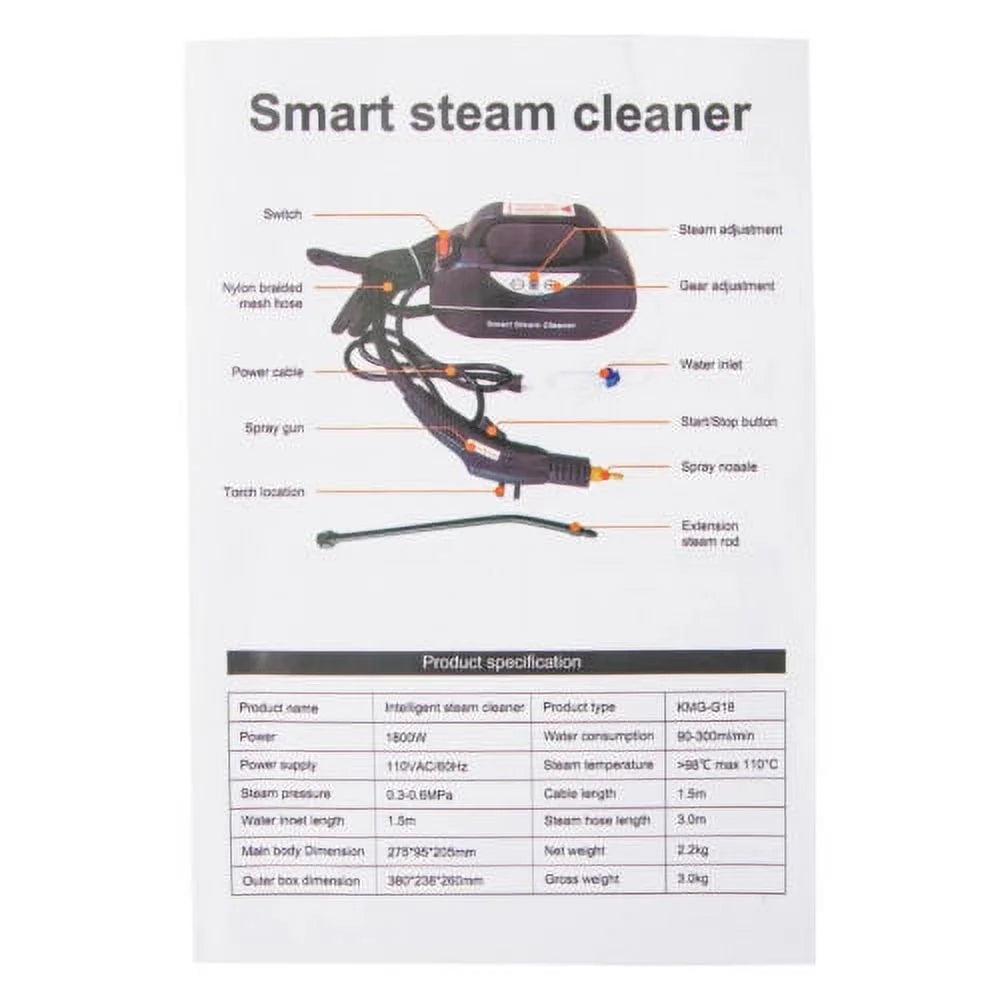 Handheld High Temp Steam Cleaner Pressure Cleaning Machine Home 1800W KMG-G18
