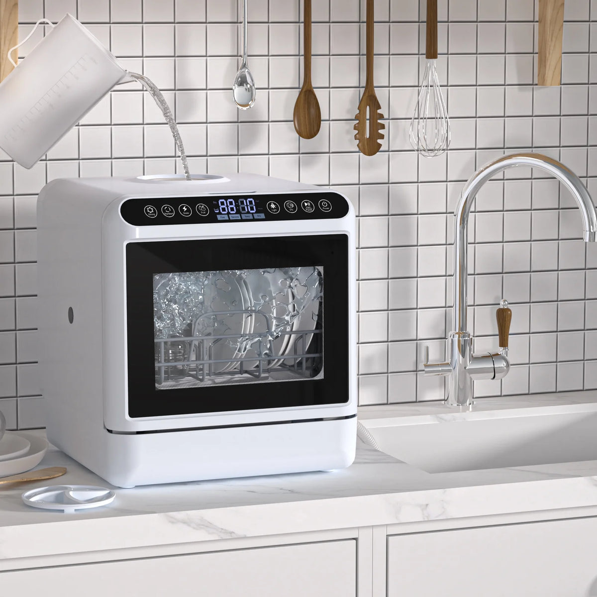 Leadrop Portable Countertop Dishwasher, 2-Tier Rack Mini Dishwasher with 5L Water Tank Multifunctional Dish washer with 5 Place Settings, 3-Spray Arm and Air-Dry Function