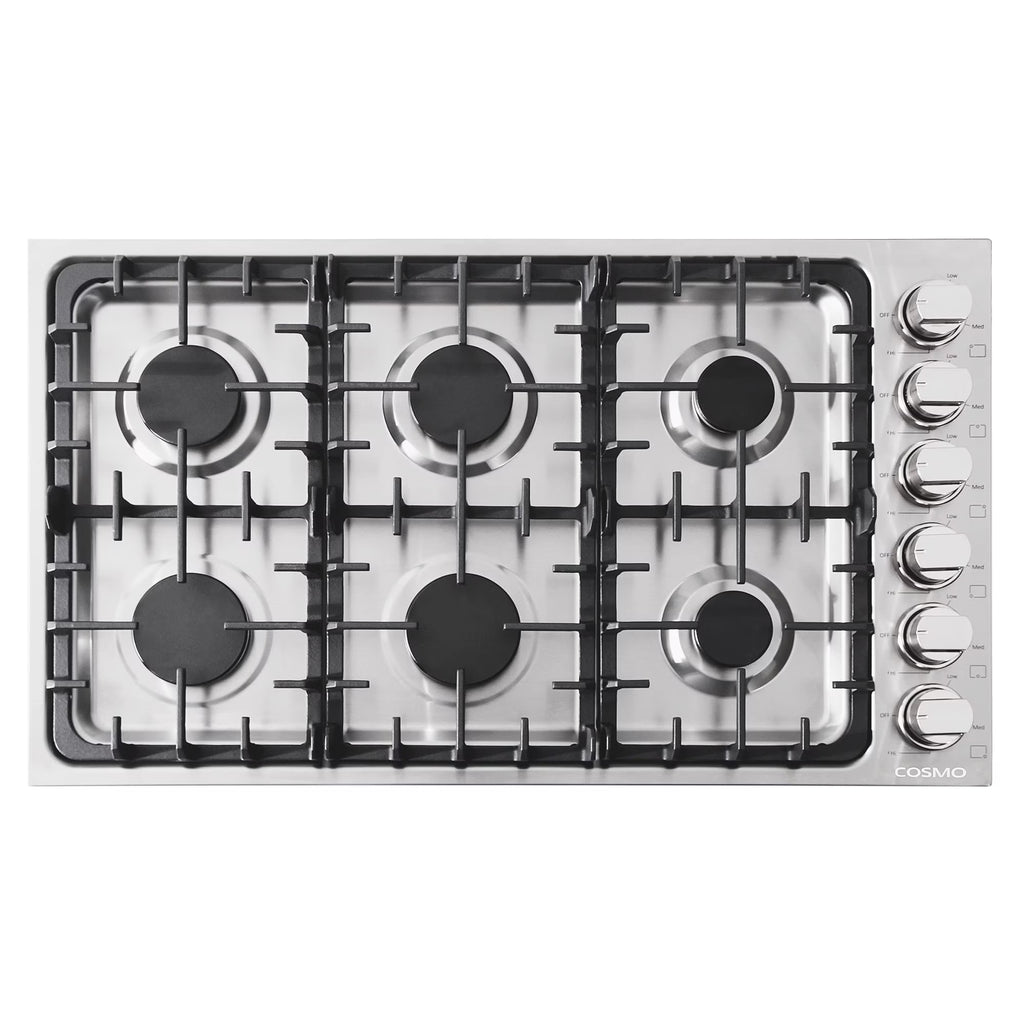 Gas Cooktop with 6 Sealed Italian Made Burners in Stainless Steel