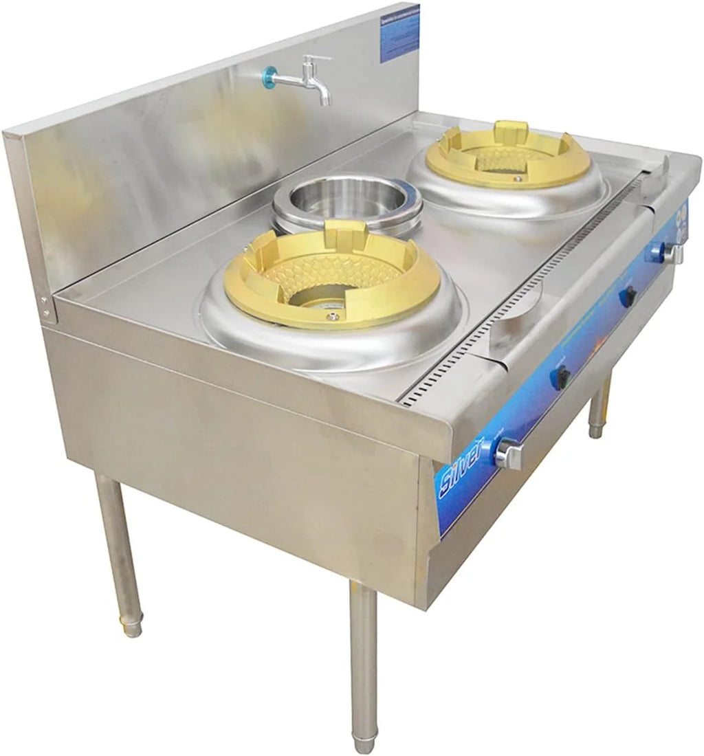 EQCOTWEA Commercial High Fire Gas Stove LPG Cooking Stove Double Burner Stainless Steel