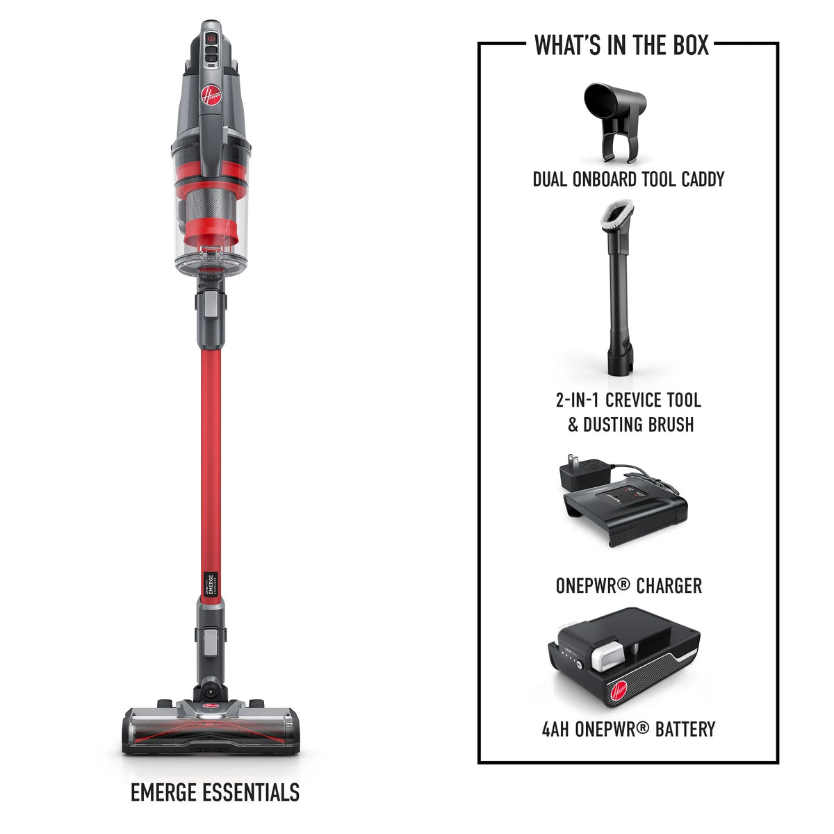 Hoover ONEPWR Emerge Essentials, Cordless Stick Vacuum Cleaner, Carpet, Hard Floor, Upholstery, Pet Hair, Removable Hand Vacuum, 45 Min. Run Time, for Home Use, BH53610V