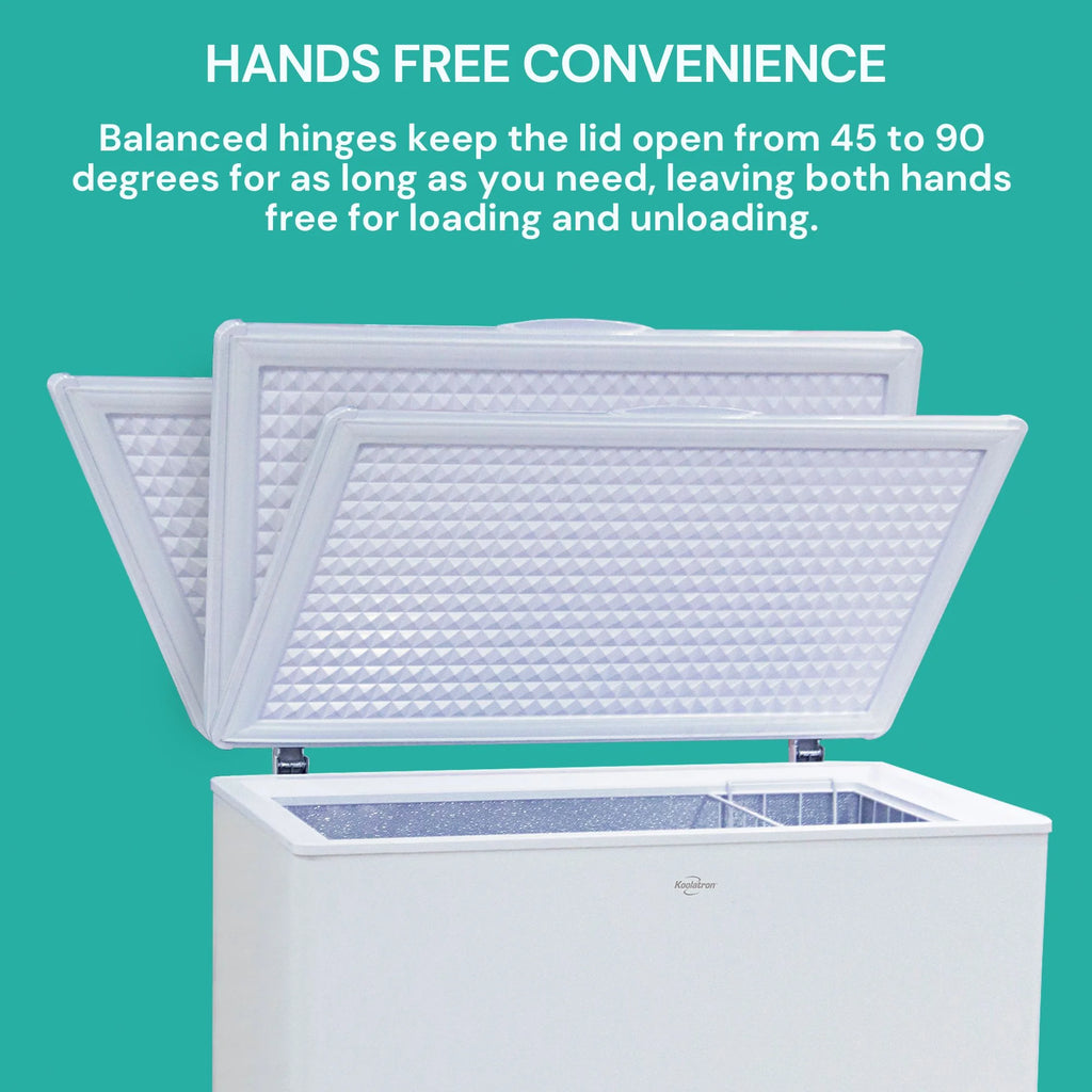 Koolatron Large Chest Freezer, 7.0 cu ft (195L),Manual Defrost Deep Freeze, Storage Basket, Space-Saving Flat Back, Stay-Open Lid, Front-Access Drain, White