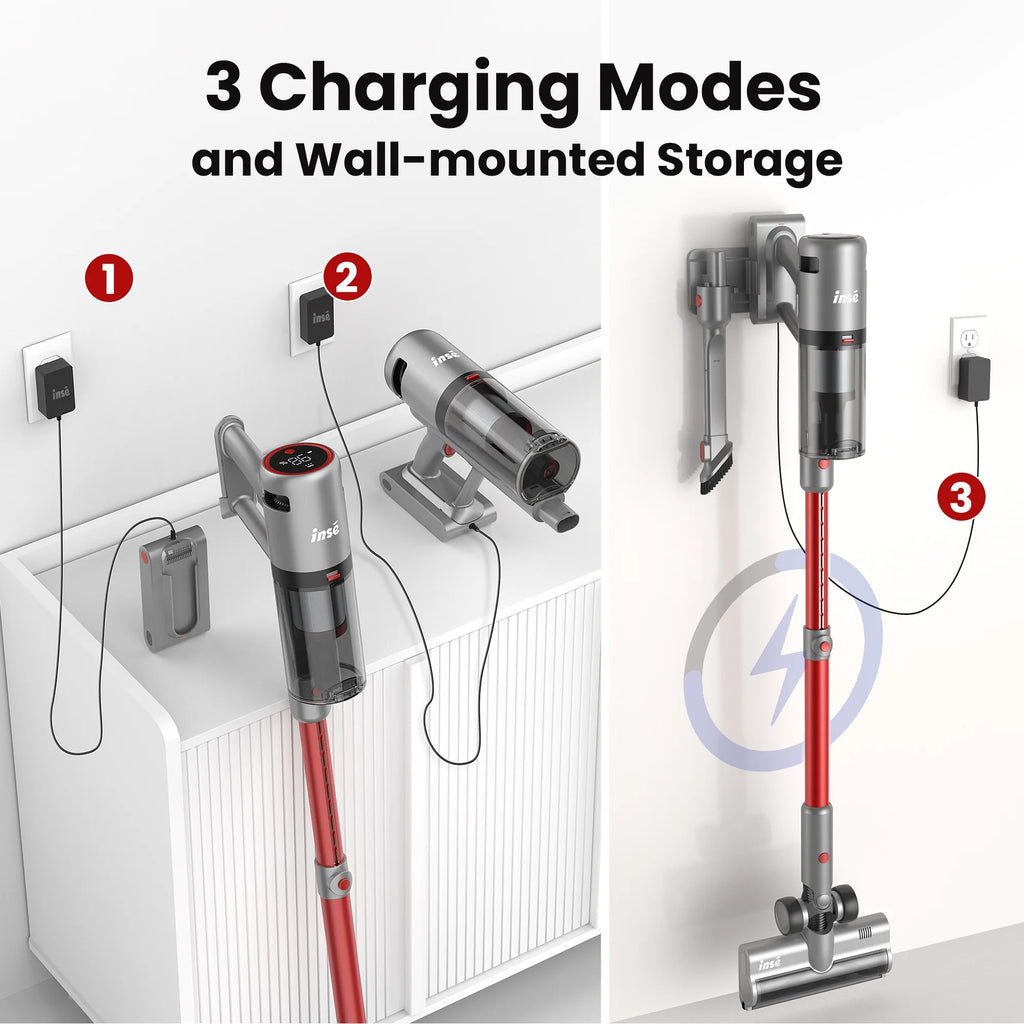 INSE Lightweight Cordless Vacuum with 30Kpa Powerful Suction & 60 Mins Runtime, Stick Vacuum  for Carpet, Tile, Pet Hair, Hardwood Floors