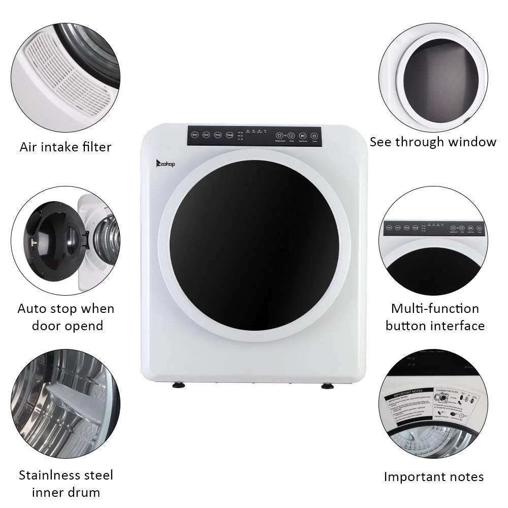 Winado Upgrade 13lbs Tumble Dryer Electric Compact Drying Machine, White