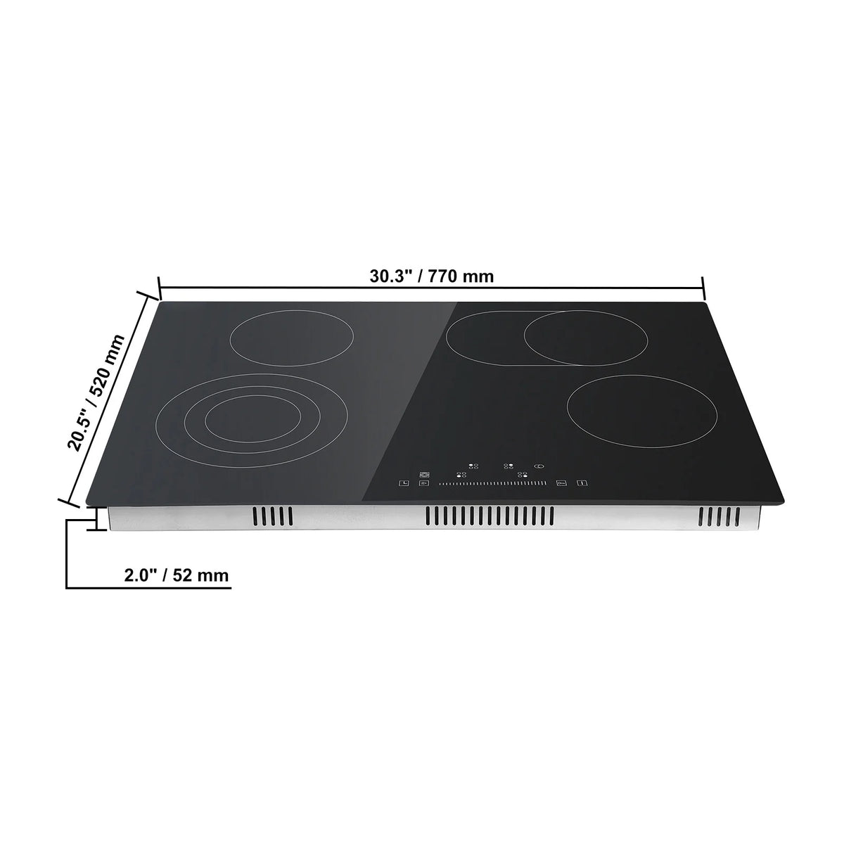 KFFKFF 7200W Electric Ceramic Cooktop, 30" 4 Burners Built-in Countertop Burners Cooker Touch Sensor Control, Overheat Protection, Child Lock, 220-240V (NO Plug)