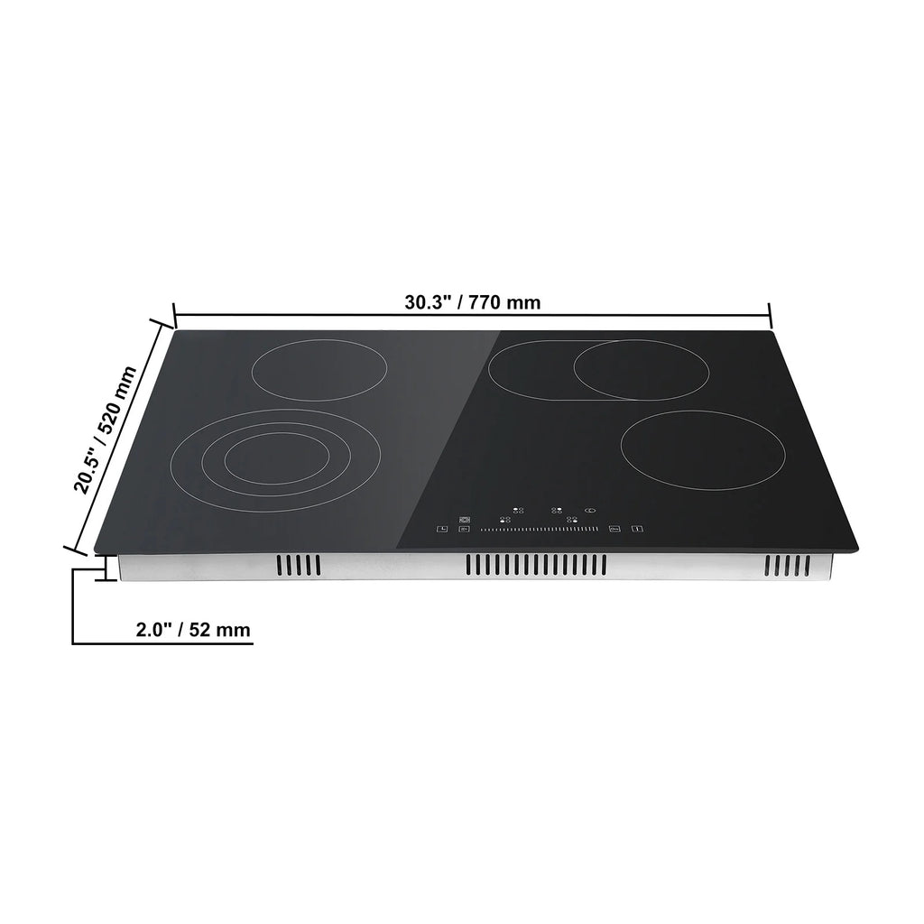 KFFKFF Ceramic Cooktop, 30" 4 Burners Induction Stovetop, 240V 7200W with Touch Control, Timer & Child Lock, 9 Temperature Levels for Diverse Culinary Tasks
