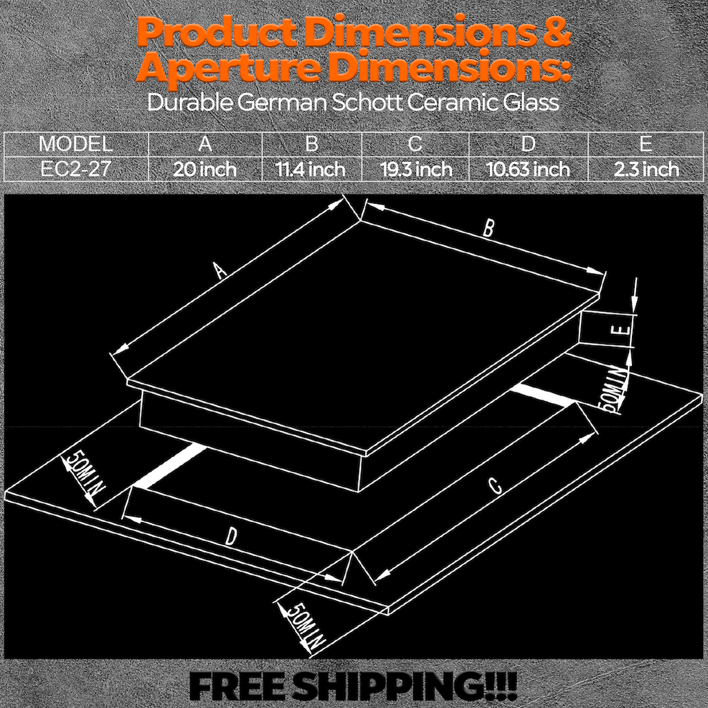 Ramblewood 2 Burner Electric Cooktop, EC2-27, 110V, UL rated German EGO burner.
