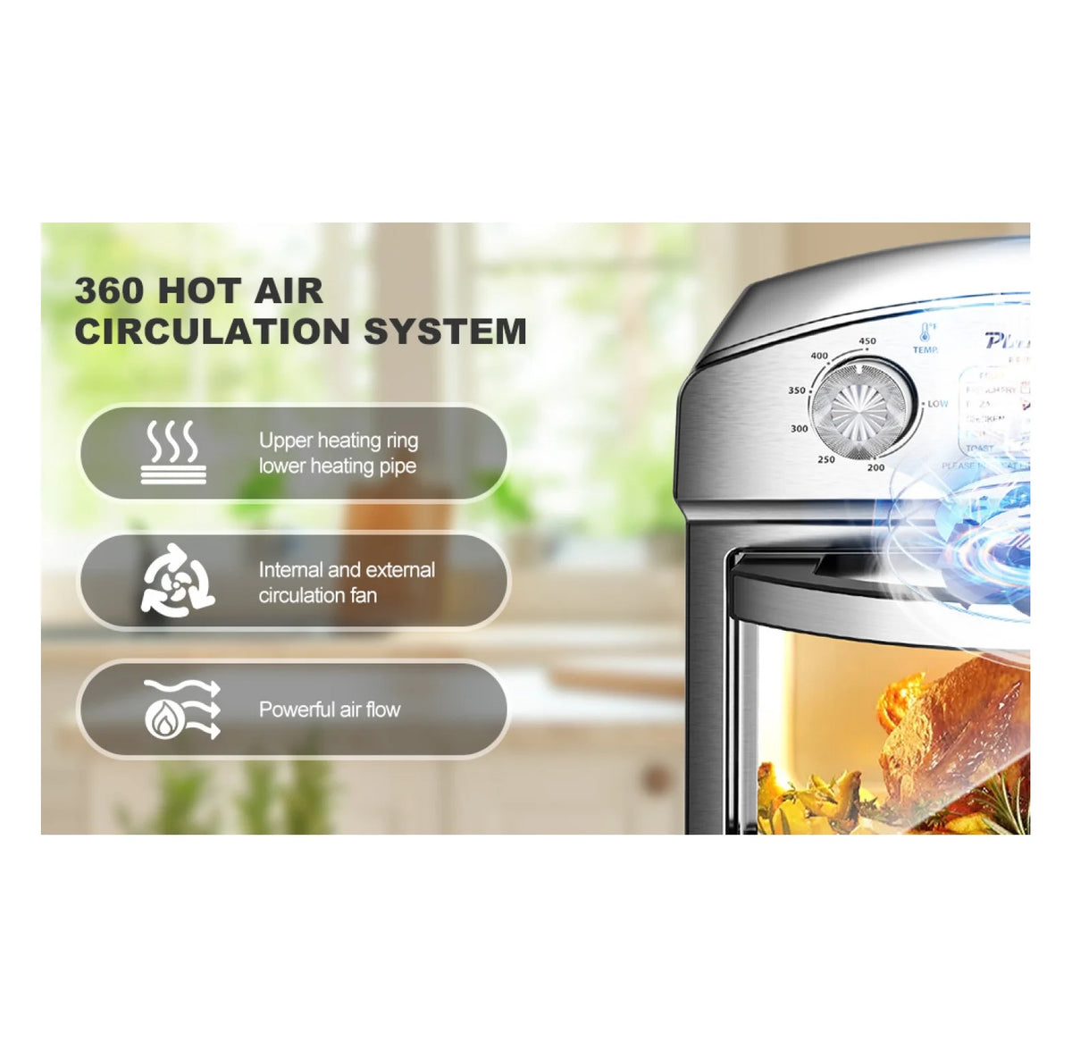 12.5 Quart 7-in-1 Convection Toaster Oven, 1500W, Stainless Steel, with 5 Pre-Set Menus �C Roast, Bake, Grill, Broil, Toast, Dehydrate & Defrost, Silver