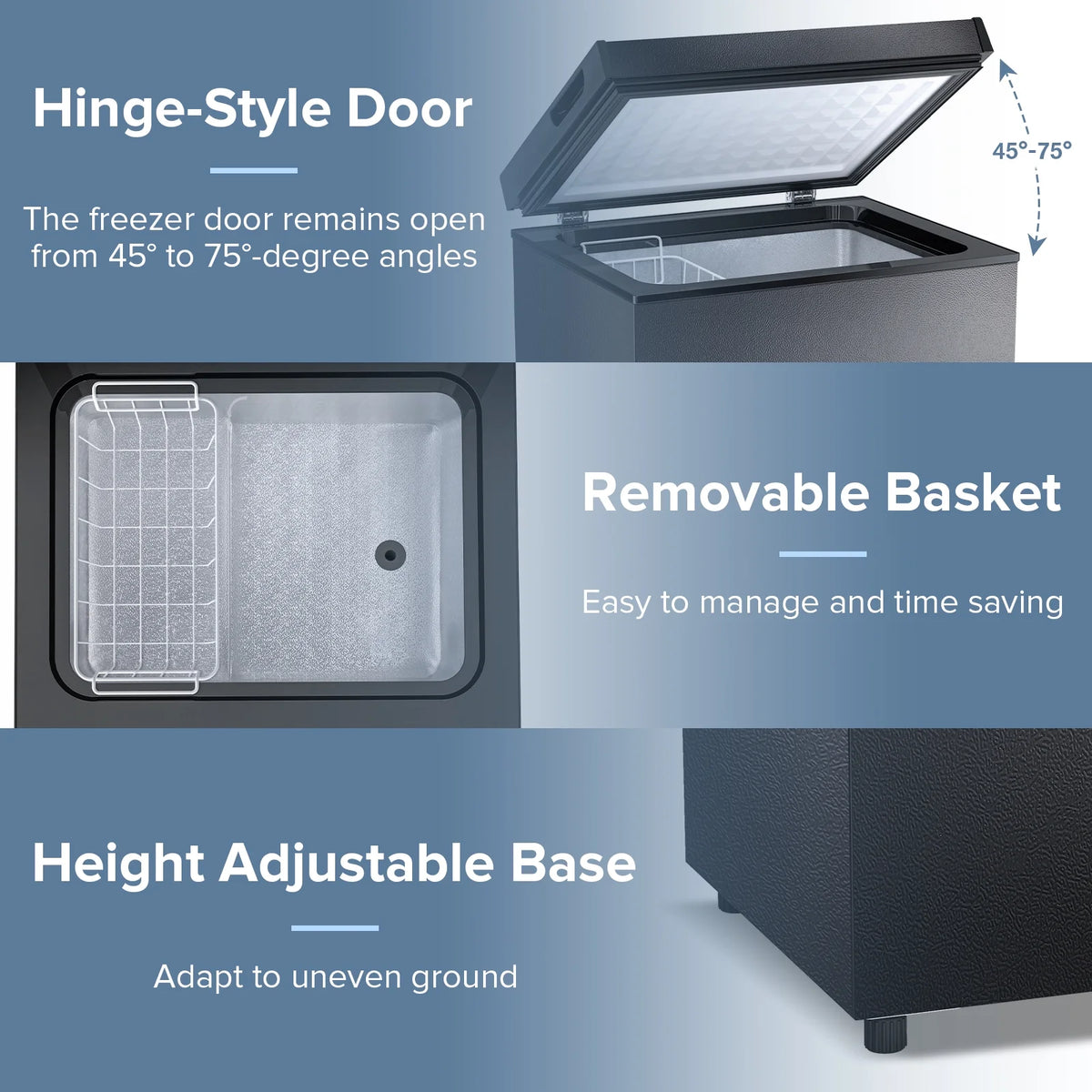 Auseo Mini Freezer Chest 3.5 cu ft,  Black Deep Freezer & Side Handle, Compact Freezer with 7 Gear Adjustable Temperature, Removable Storage Basket*2, Energy Saving