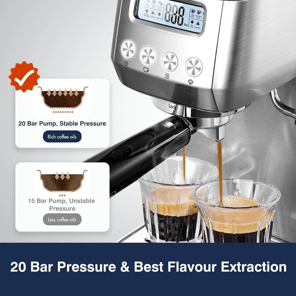 Sunmaki 20 Bar Espresso Machine, Compact Cappuccino Machines for Home Gifts, Stainless Steel