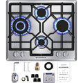 24 inch Gas Cooktop, Bulit-in Gas Stove Top with 4 Burner, NG/LPG Convertible Cooktops, Dual Burner Propane Cooktop with Thermocouple Protection, Stainless Steel