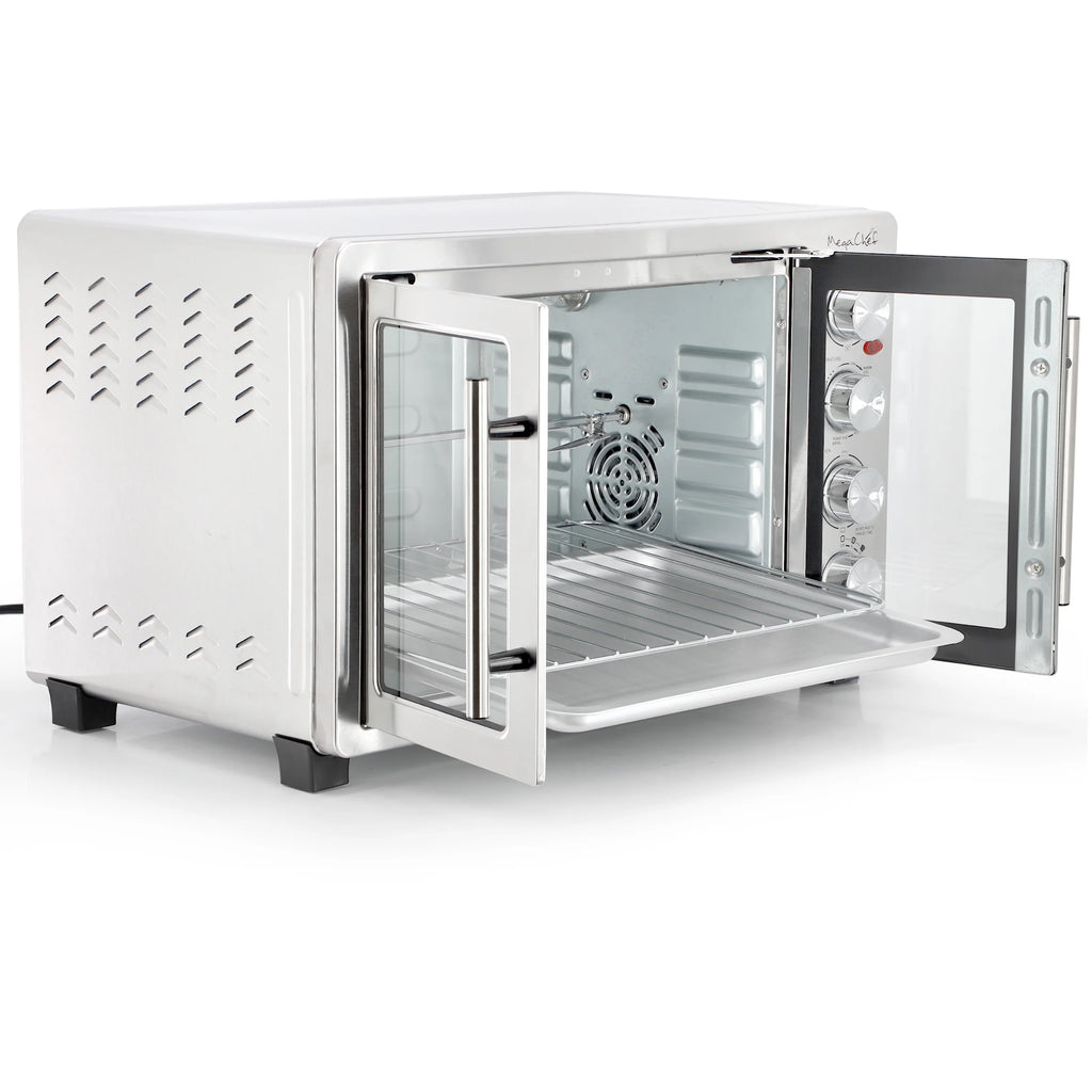 MegaChef 45 Quart Electric French Door Rotisserie Convection Counter Top Oven