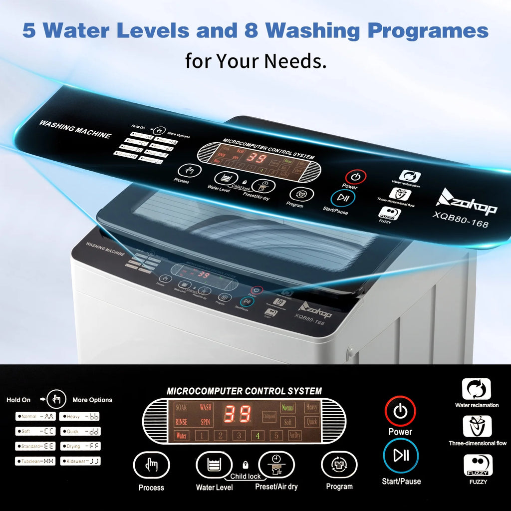 UbesGoo 15.6LBS Portable Washing Machine, Full-Automatic Electric Laundry Machine with Stainless Steel Drum,Compact Washer, Washer and Dryer Combo with Drain Pump for Apartment, Dorms, RV