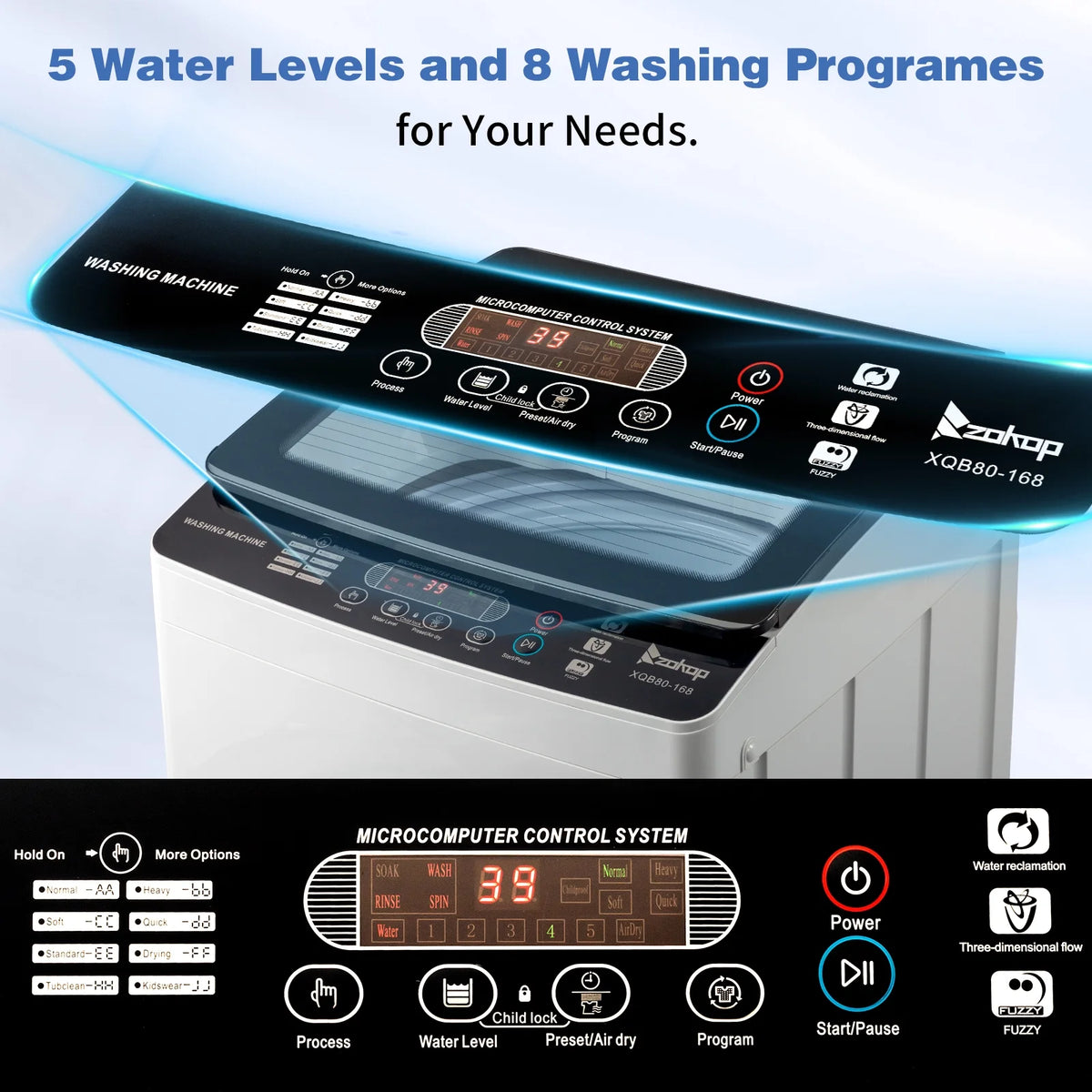 UbesGoo 15.6LBS Portable Washing Machine, Full-Automatic Electric Laundry Machine with Stainless Steel Drum,Compact Washer, Washer and Dryer Combo with Drain Pump for Apartment, Dorms, RV