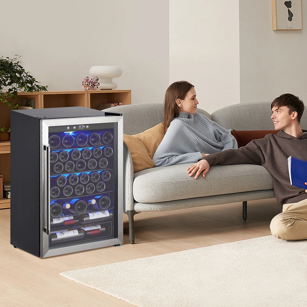 Wine Cooler,Beverage Refrigerator Cooler,Freestanding Wine Cooler Refrigerator with Triple Pane Clear Glass Door,Mini Fridge Countertop Drink Cooler for Home Office,Temperature Adjustment Range 40~61?��