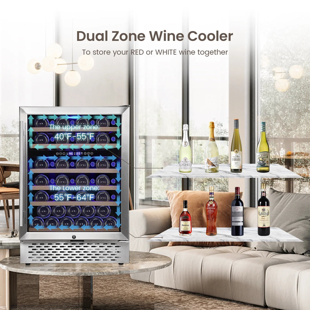 Garvee 24 Bottle Freestanding Wine Cooler Refrigerator with Glass Door for Bar, Party, Winery, Black