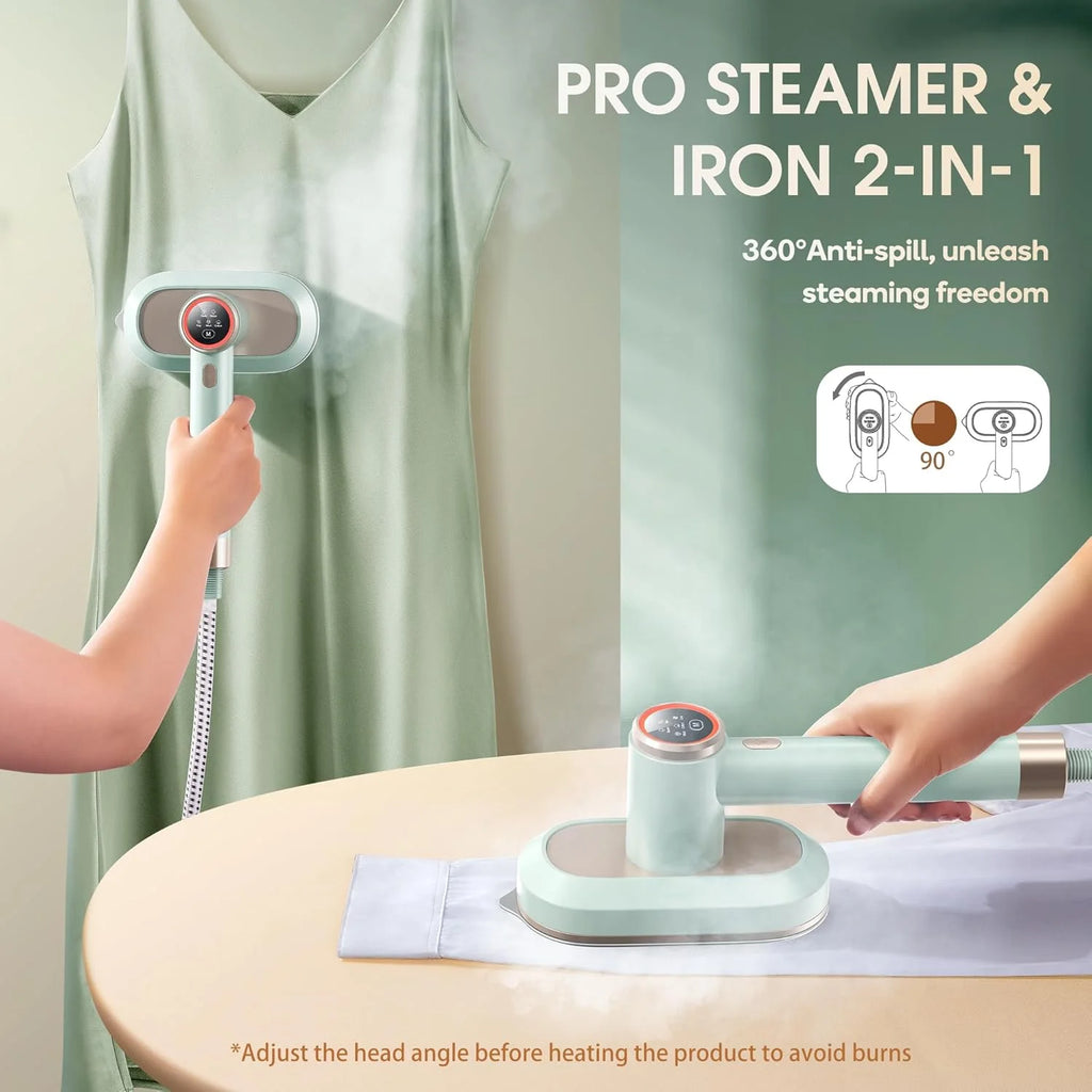 Newbealer Steamer for Clothes,2-in-1 1550W Turbocharged Garment Steamer & Iron ,3 Levels Smart Control Steaming,1.2L Detachable Tank,Auto Shut-Off,Self-Cleaning,Innovative Storage: Hang or Wall Mount