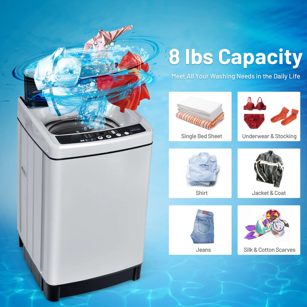 Gymax Capacity 11 lbs. Compact Full-Automatic Washing Machine Laundry Washer, Gray