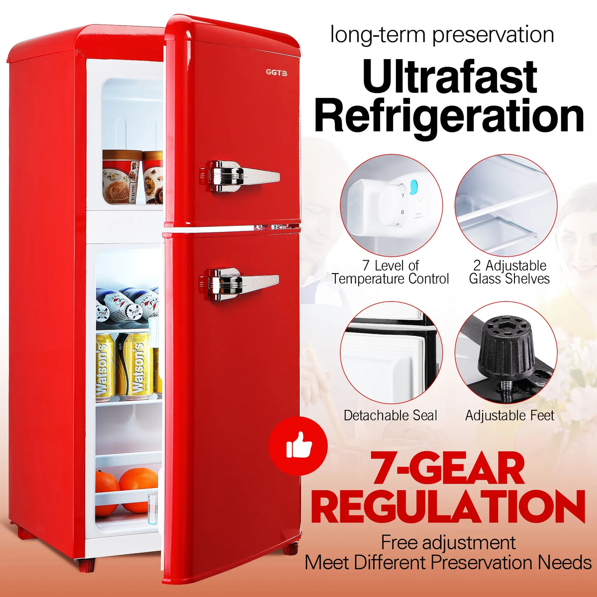 GGTB 3.0 Cu.Ft Two Door Small Refrigerator with Freezer, Compact Retro Small Refrigerator for Dorm, Office, Bar, RV, Bedroom, Blue