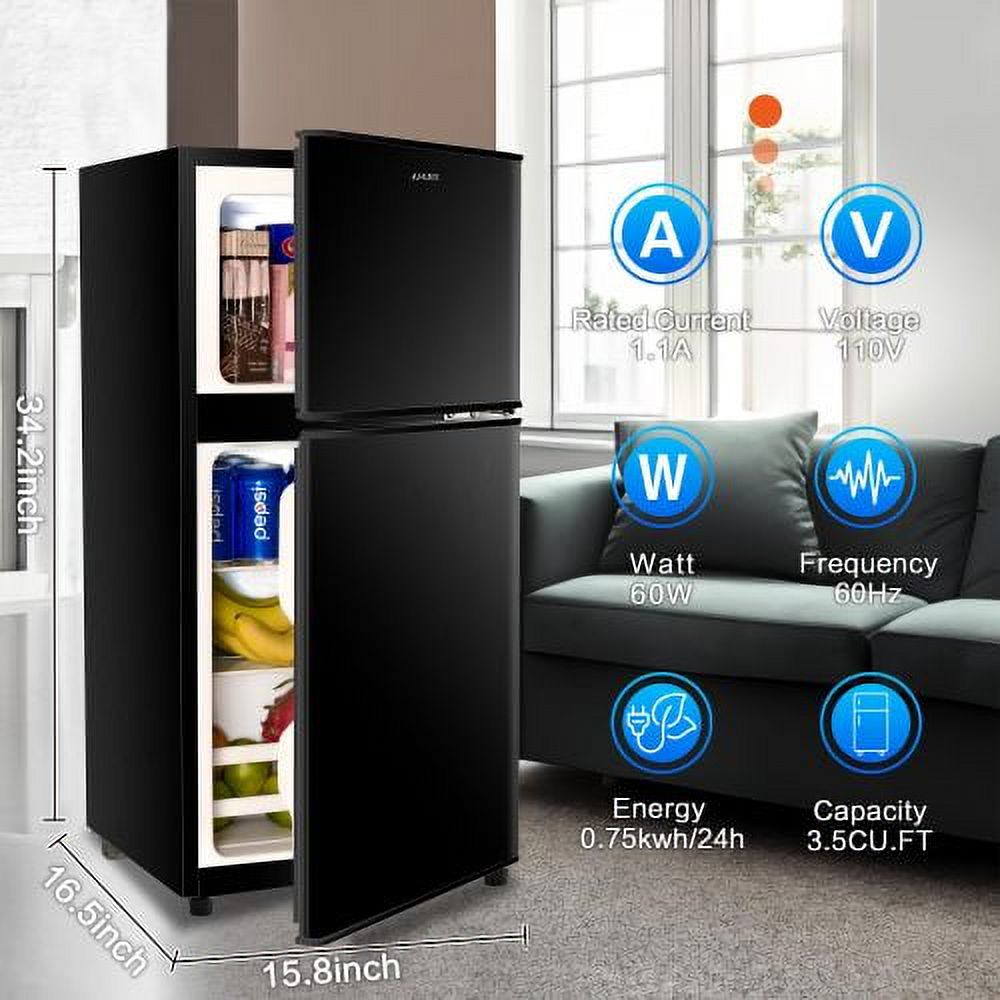 3.5Cu.Ft Compact Refrigerator Mini Fridge with Freezer, Small Refrigerator with 2 Door, 7 Level Thermostat Removable Shelves for Kitchen, Dorm, Apartment, Bar, Office, Black