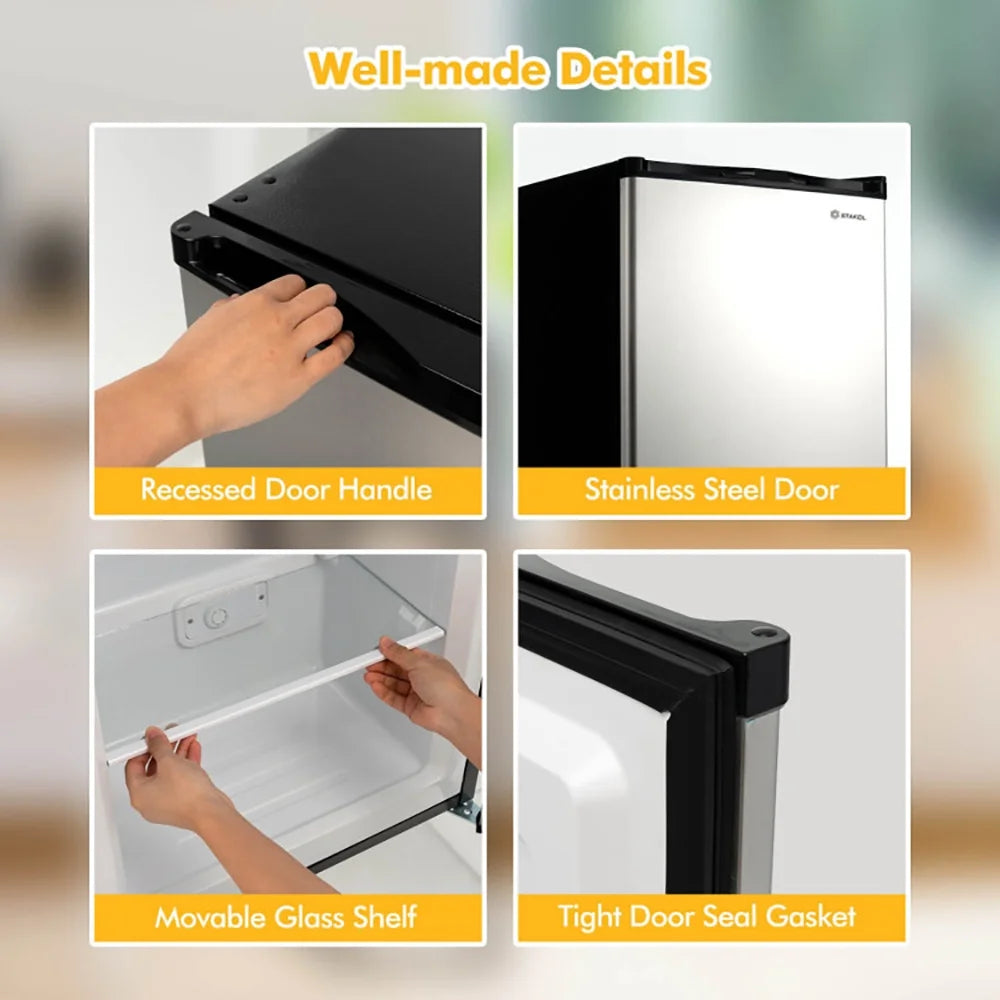 Spaco 3 Cubic Feet Compact Upright Freezer with Stainless Steel Door, Compact Refrigerator for Dorm, Office, Bedroom