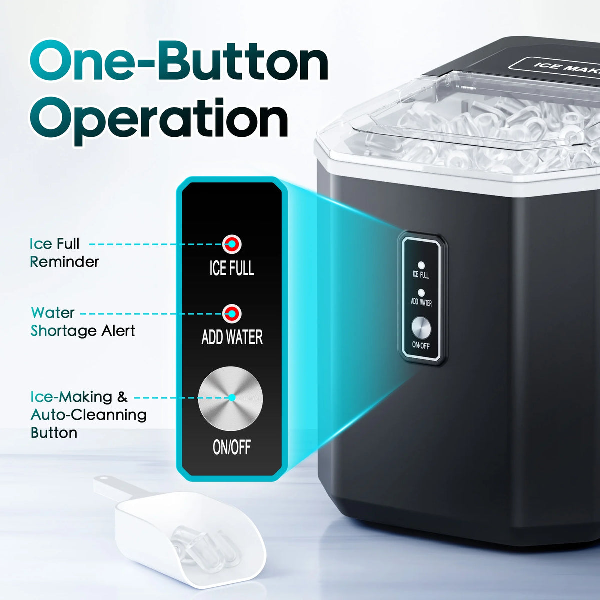 Fenbeli 26lbs/24H Countertop Ice Maker Machine with Handle, Portable Ice Maker Machine with Auto-Cleaning, Black