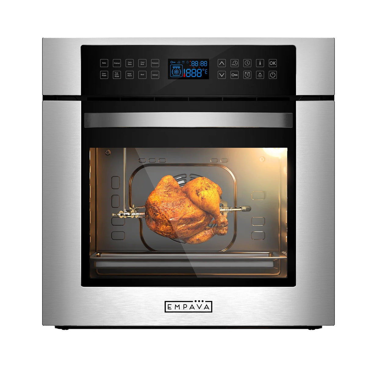 Empava 24 inch Electric Single Wall Oven 10 Cooking Functions with Convection - Touch Control in Stainless Steel