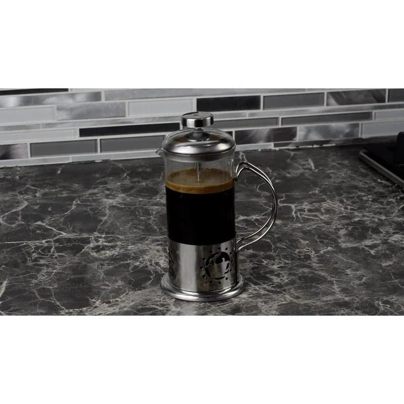 Single Serve French Press Coffee Maker �C 12 oz Mini Stainless Steel & Glass Brewer for 1 Cup, Portable & Affordable Manual Coffee Press with Fine Mesh Filter for Home, Travel, or Camping