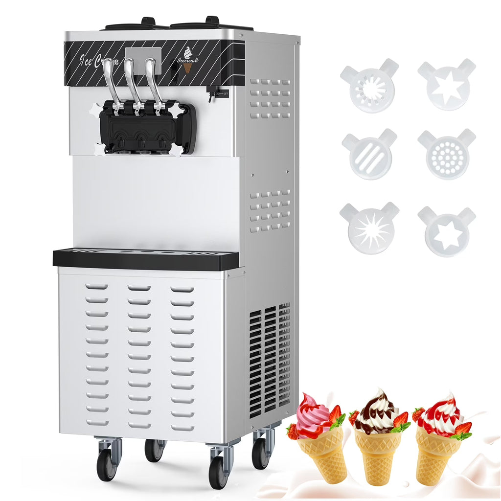 Entcook 3 Flavors Commercial Ice Cream Maker, 5.8-8 Gal/H Countertop Soft Serve Ice Cream Yogurt Machine with LCD Display