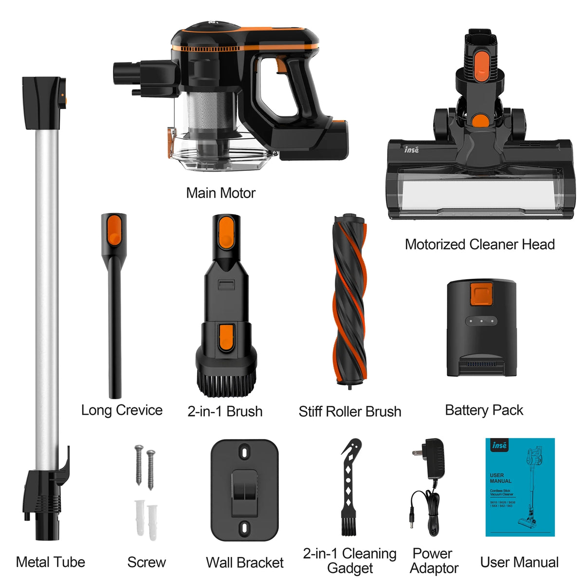 INSE Cordless Vacuum Cleaner, 40kPa Rechargeable Stick Vacuum with 300W Brushless Motor for Carpet Hardwood Floor Pet Hair,S620