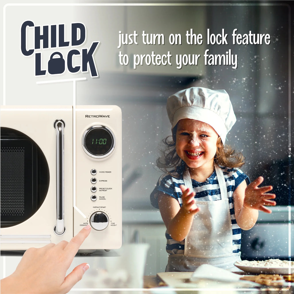 Nostalgia Retro Compact Countertop Microwave Oven - 0.7 Cu. Ft. - 700-Watts with LED Digital Display - Child Lock - Easy Clean Interior - Orange