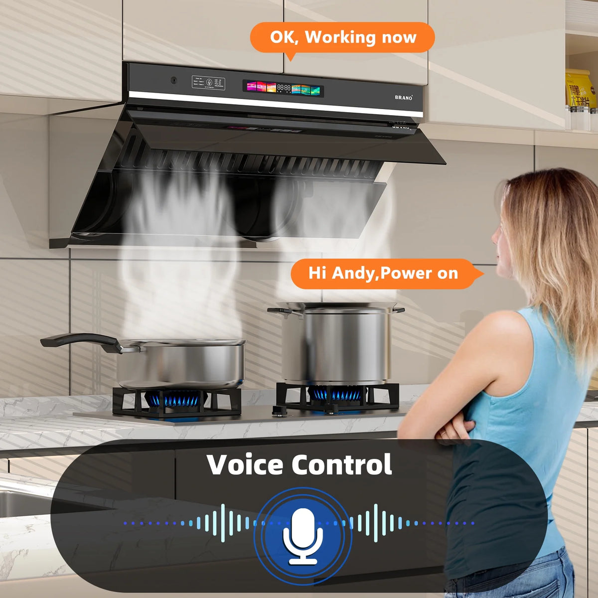 30 inch 900 CFM Convertible Under Cabinet Range Hood with  Charcoal Filter, Voice/Gesture/Touch Control