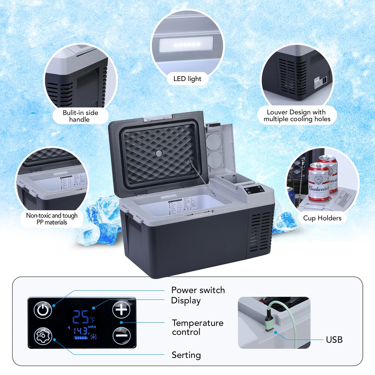 M optimized 12V Refrigerator 21 Quart Portable Refrigerator -7.6a?? to 50a??, 20L RV Freezer, Car Fridge with 12/24V DC and 110-240V AC, Portable Freezer Car Cooler for Camping Travel Outdoor & Home