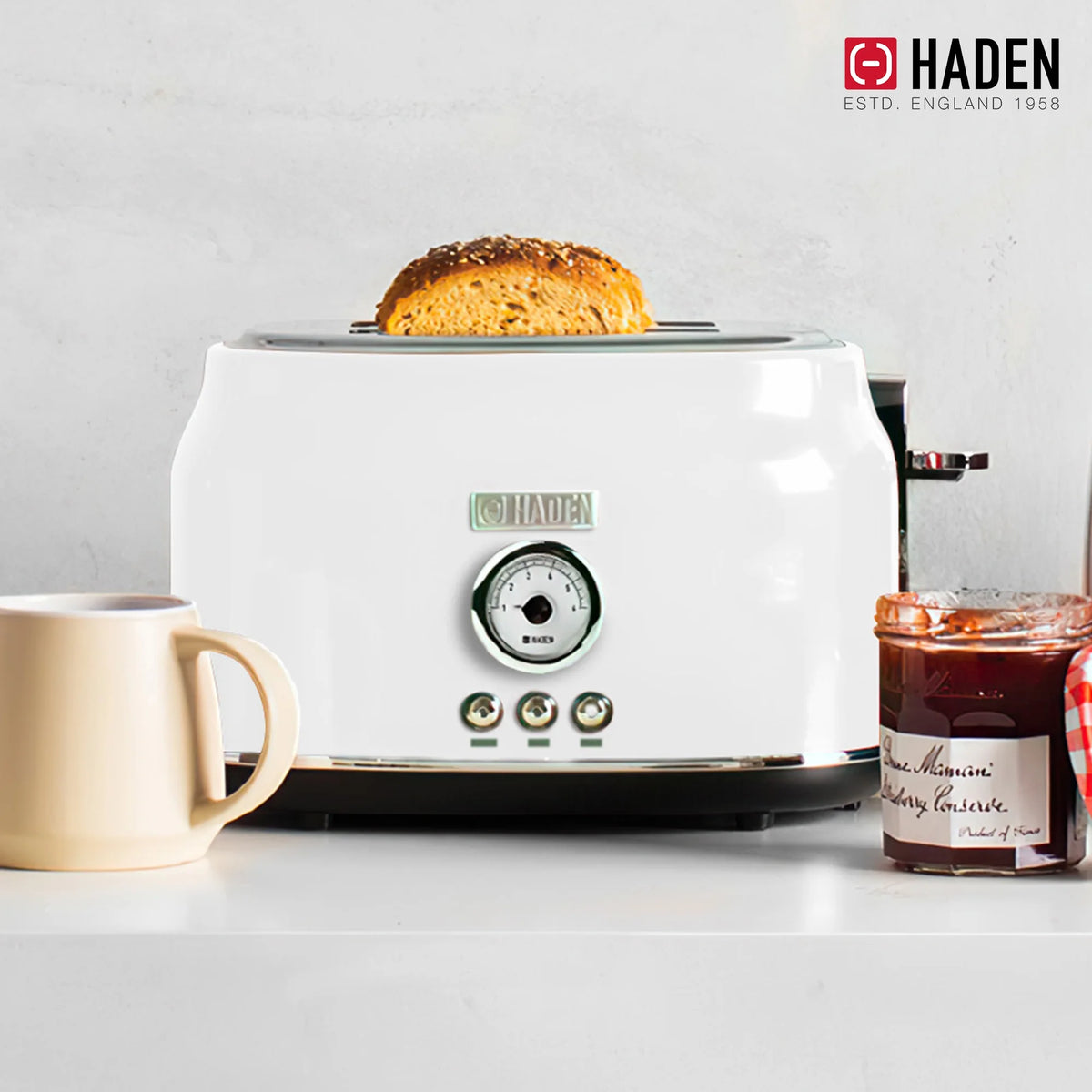 Haden Dorset 2 Slice Wide Slot Stainless Steel Toaster, Cedar Green/Chrome