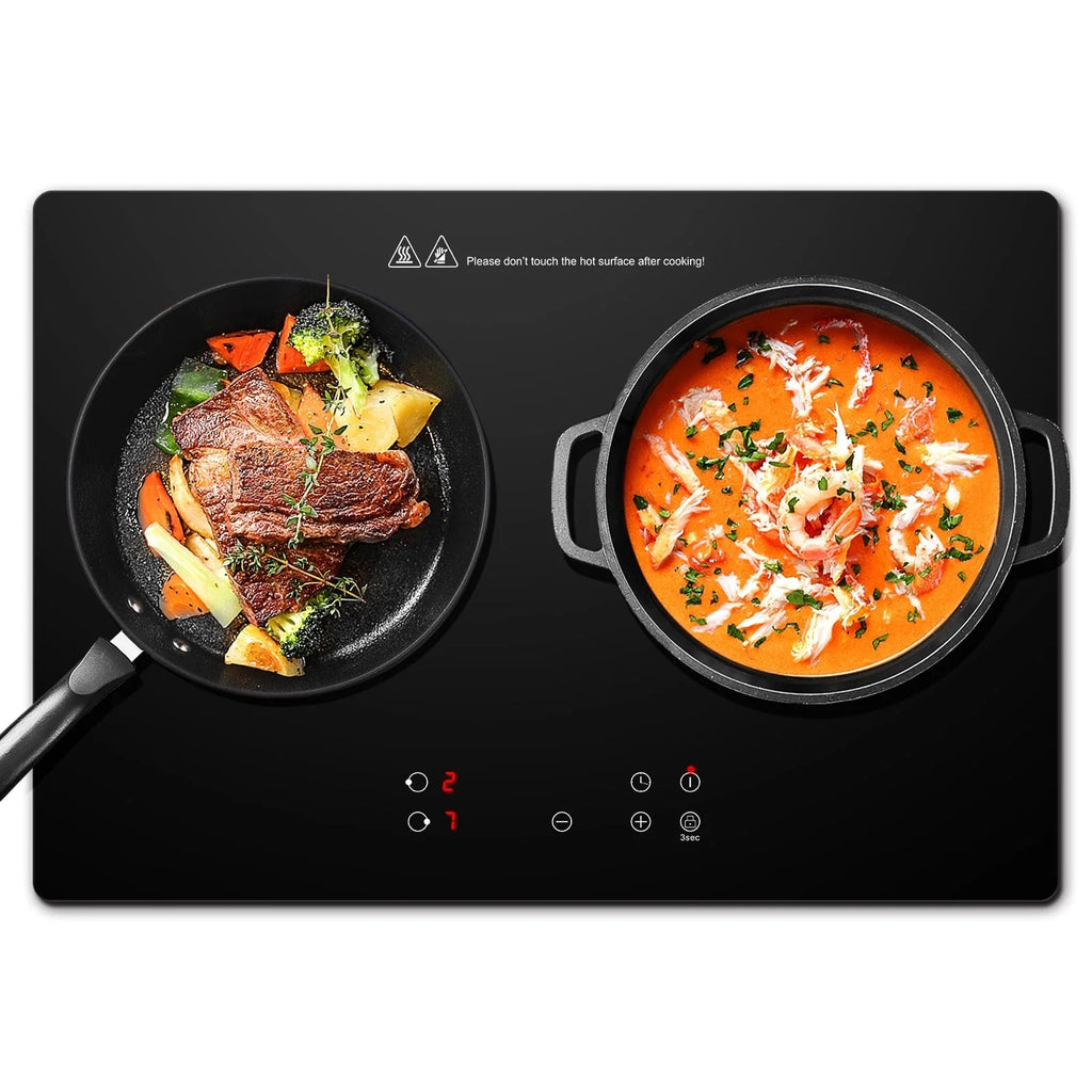 Double Induction Cooktop 1800W Induction Stove Top 2 Burners for Cooking, Sumaki Built-in Electric Cooktops With 9 Power Levels