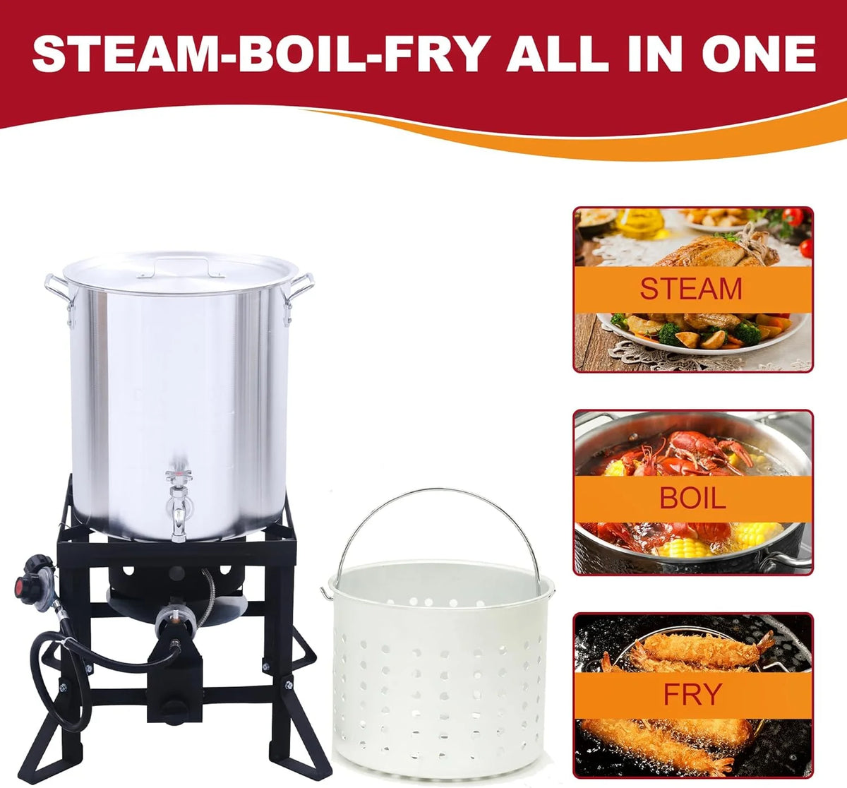 Red Mountain Valley Outdoor Propane Turkey Deep Fryer Set 30&10 Quart Fish Fryer with Basket, 50,000 BTU Burner, Large Seafood Boiler Kit, Outdoor Cooking for Frying, Boiling