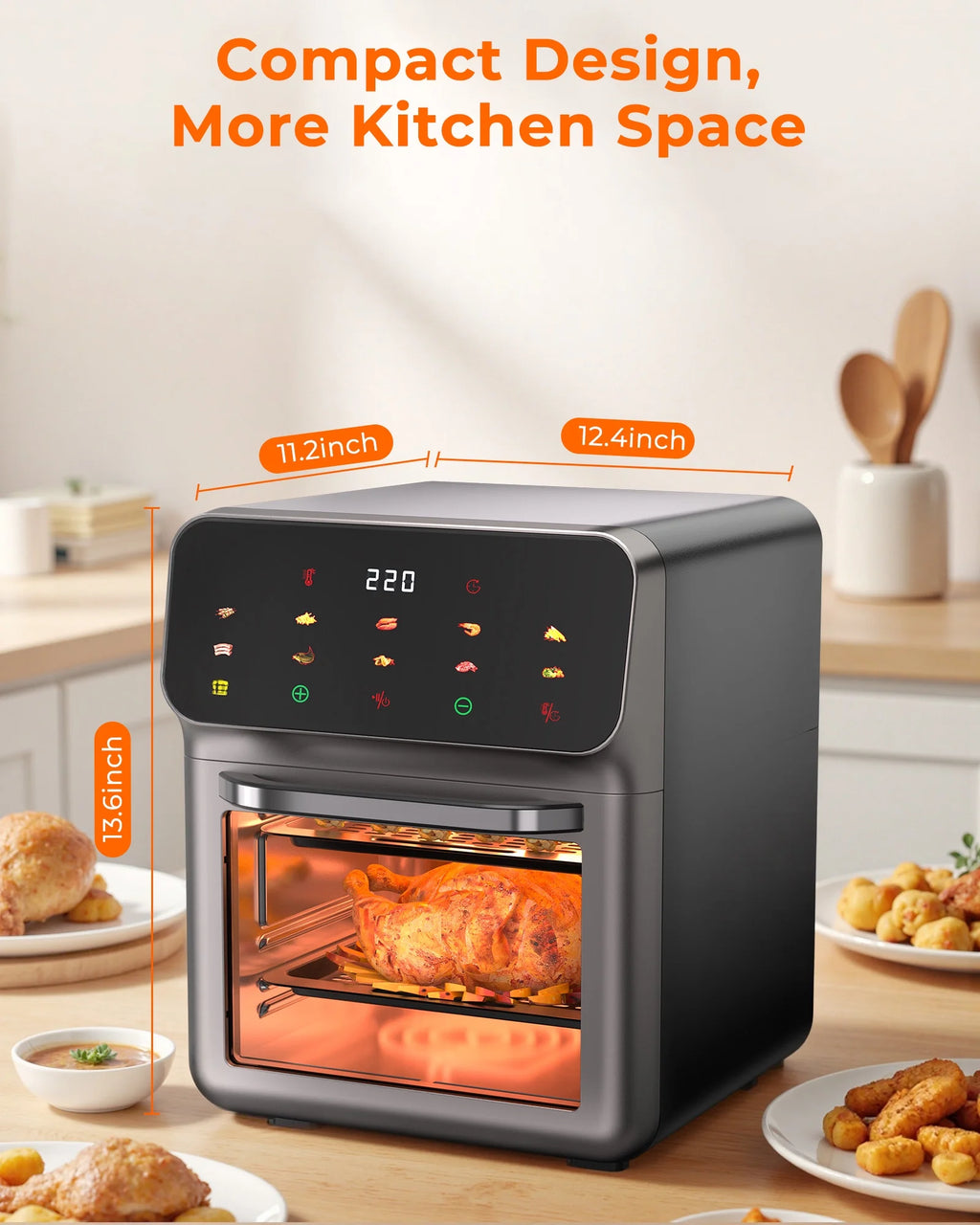 Casualife Air Fryer Oven 12 Qt Max 400F for Cooking, 10 Presets Fry Touch Panel Easy View Window, New Black