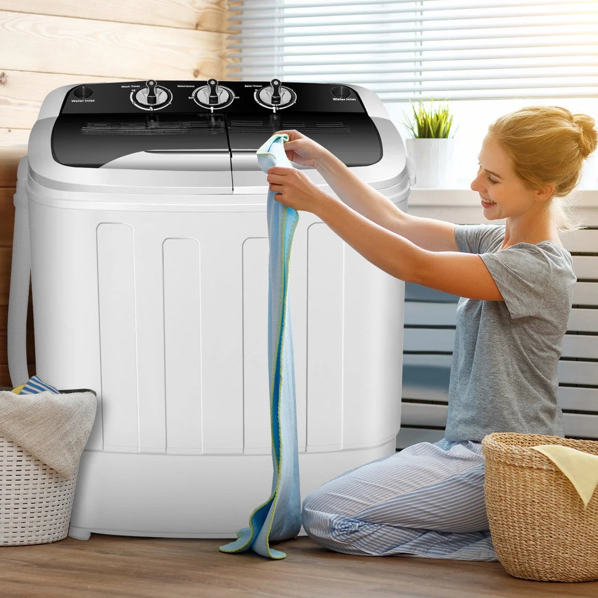 Gymax Compact Mini Twin Tub 8lbs Washing Machine Washer Spinner