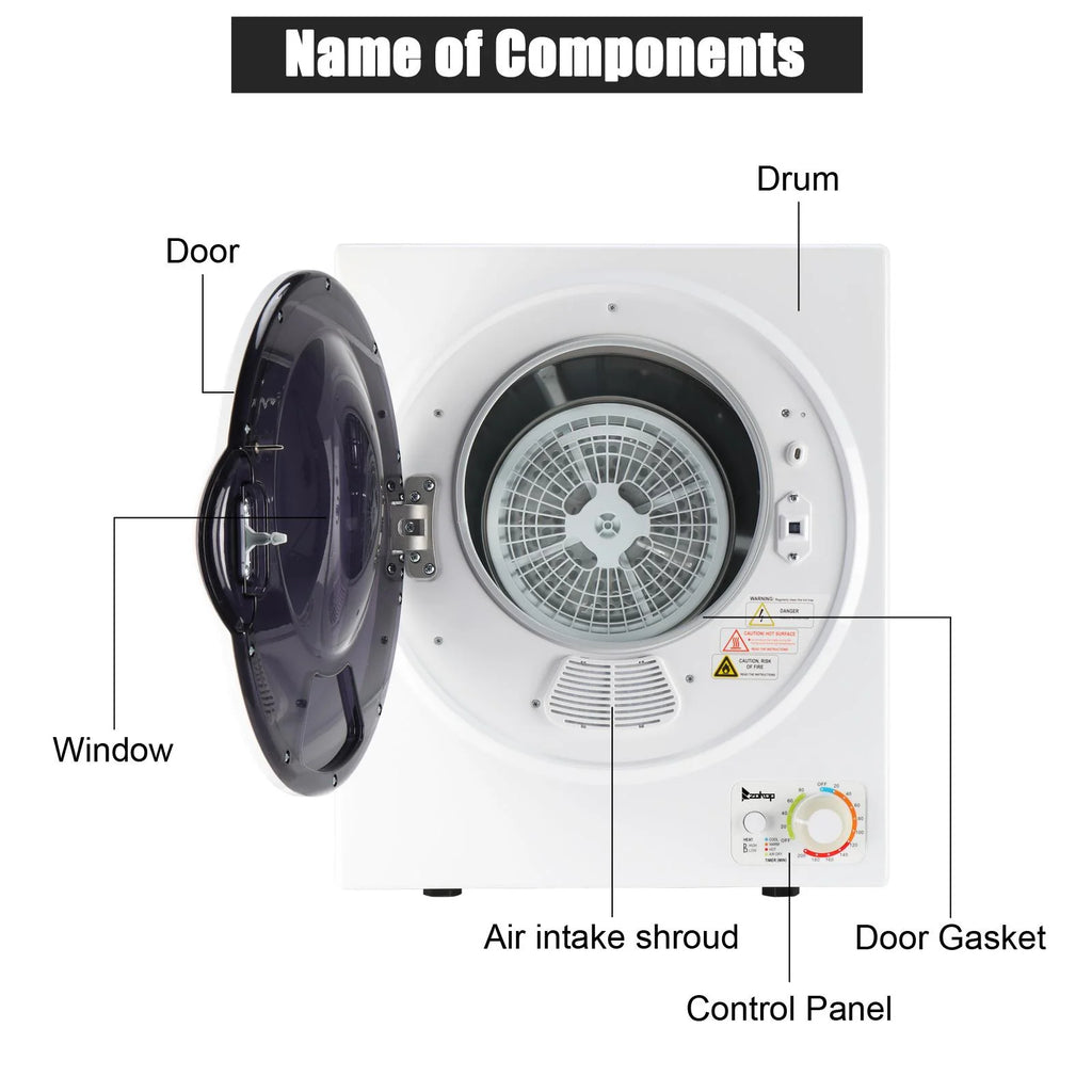 Zimtown 1.6 cu ft 110 V White Electric Compact Clothes Dryer