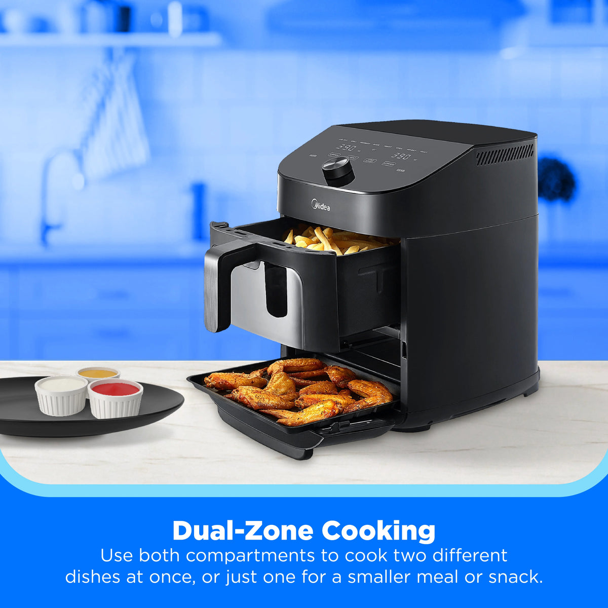 Midea 11 Quart 2-Basket Air Fryer, 8-in-1 Sync Finish Cooking