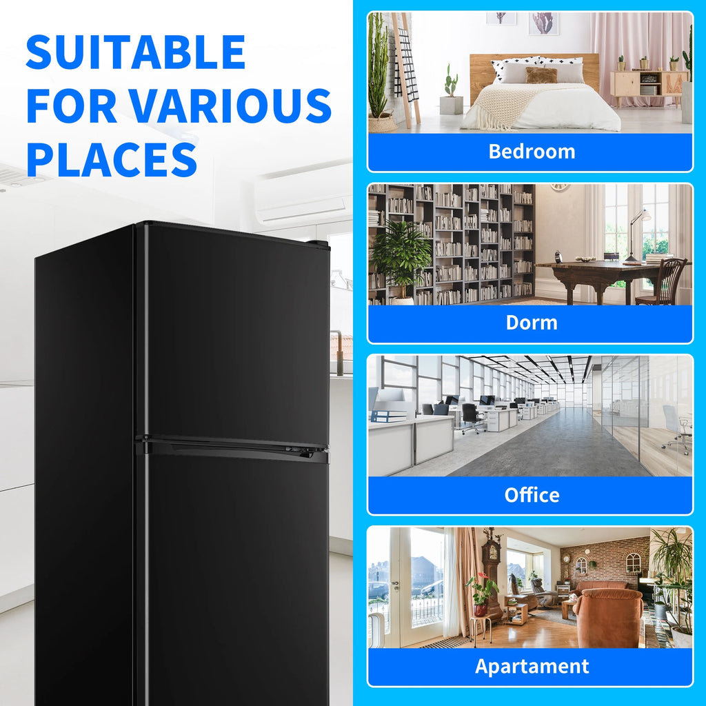 4.5 Cu. ft. Compact Refrigerator 2 Door with Freezer,5 Adjustable Thermostat & 4 Removable Glass Shelves