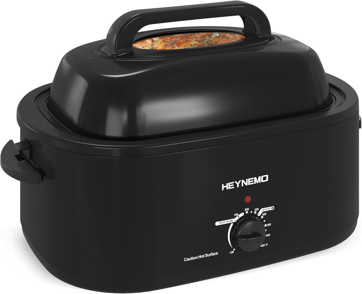 20 Quart Electric Roaster Oven, Turkey Roaster Electric, Roaster Oven Buffet, Selfbasting Lid, Removable Pan, Full-Range Temperature Control Cool-Touch Handles, Turkey Roaster, Black