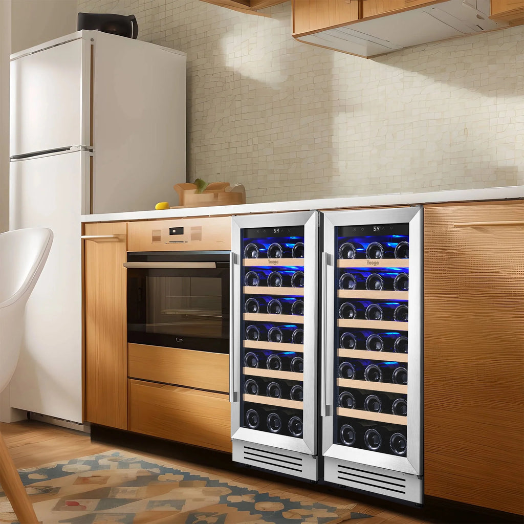 Yeego 30" Wine and Beverage Refrigerator,Two 15" Wine and Beverage Cooler Under Counter or Freestanding, Hold 33 Bottles and 80 Cans(Two Pack)