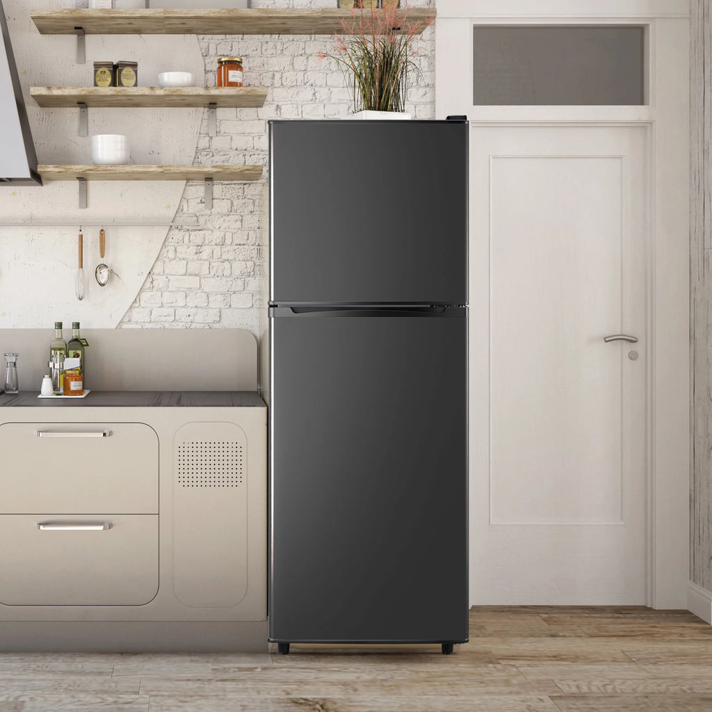 CALLIEVER 2-Door Mini Fridge with Freezer,5.0 Cu.Ft Compact Refrigerator for Dorm,Bedroom,Office�C7-Level Temp Control,Reversible Door,Black