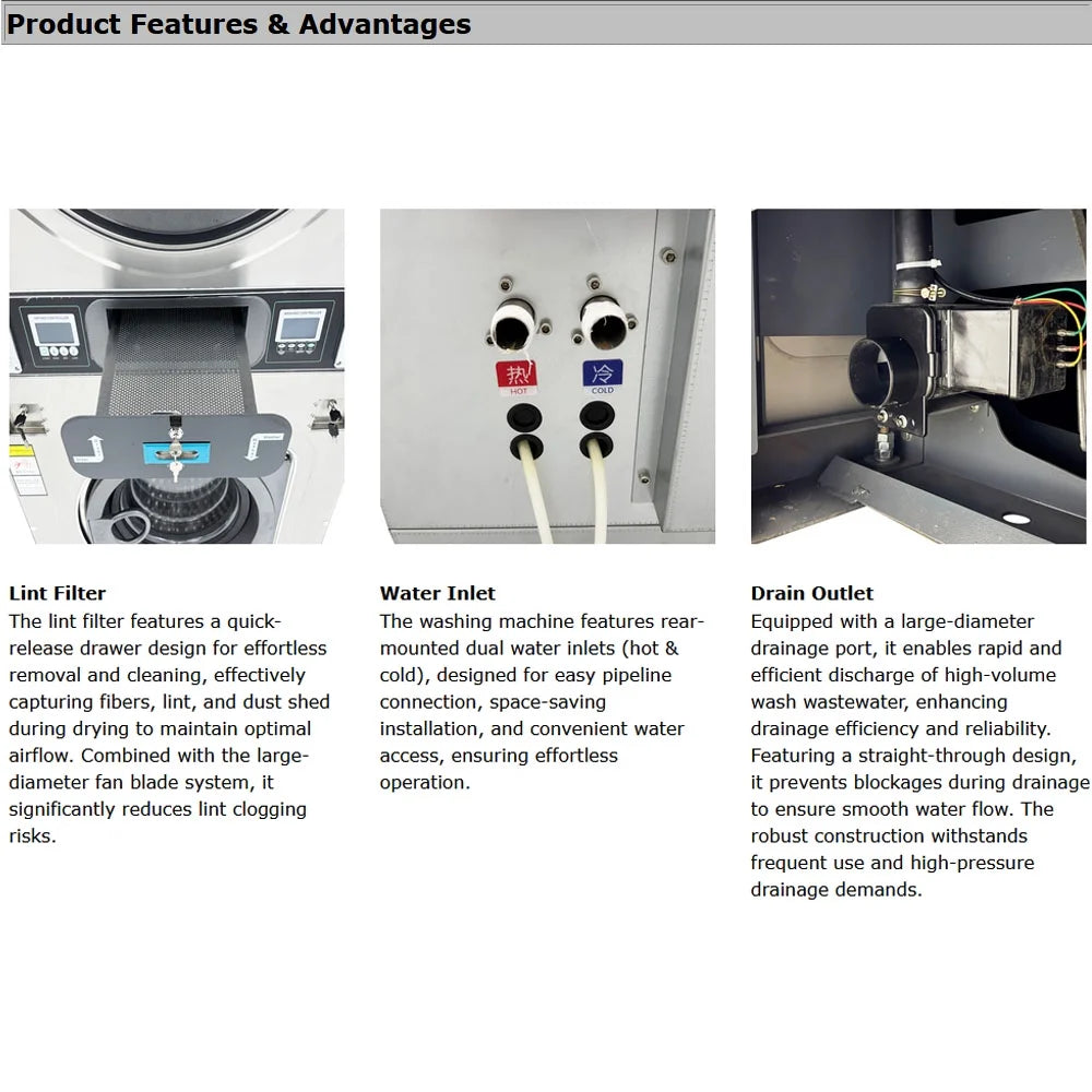 Commercial Coin Operated Washer Dryer Combo Double-layer Washing and Drying Machine 220V 1PH
