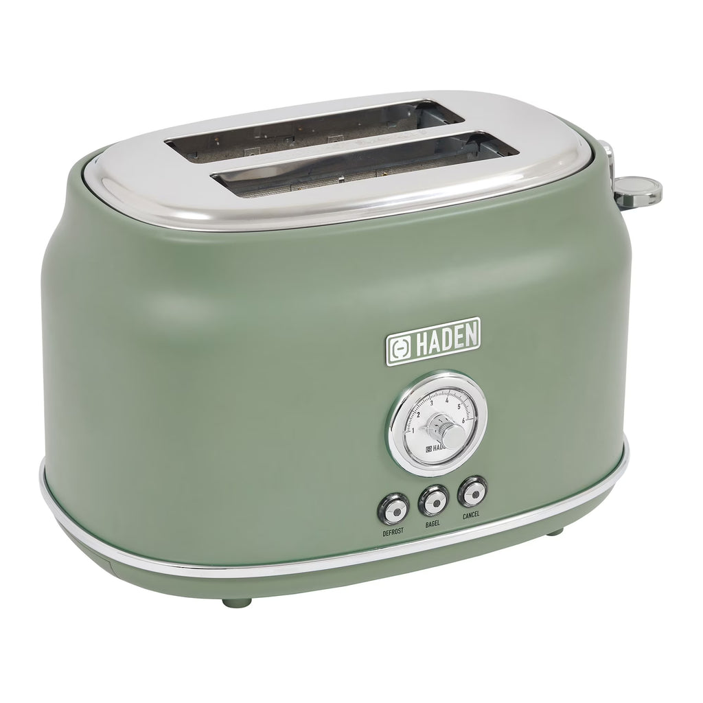 Haden Dorset 2 Slice Wide Slot Stainless Steel Toaster, Cedar Green/Chrome