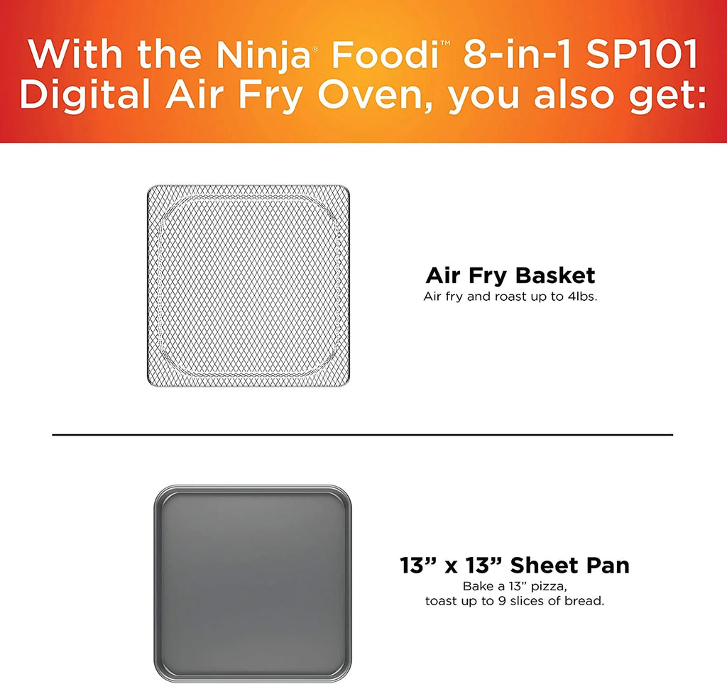 Restored Ninja SP101 Foodi 8-in-1 Digital Air Fry, Large Toaster Oven, Flip-Away for Storage, Dehydrate, Keep Warm, 1800 Watts, XL Capacity, (Stainless Steel) (Refurbished)